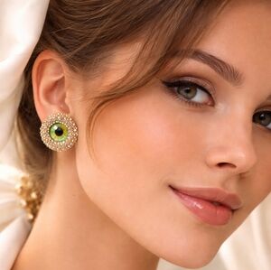 Elegant Gold and Green Stud Earrings